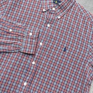 Ralph Lauren Mens Medium Check Plaid Button Down Shirt LS 100% Cotton Shirt Pony